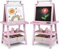 Costzon Kids Art Easel, 3 in 1 Double-Sided Painting Easel w/Magnetic Whiteboard, Chalkboard & Paper Roll, 2-Tier Storage Rack & 2 Boxes, Standing Easel for Kids, Toddlers, Gift for Boys, Girls