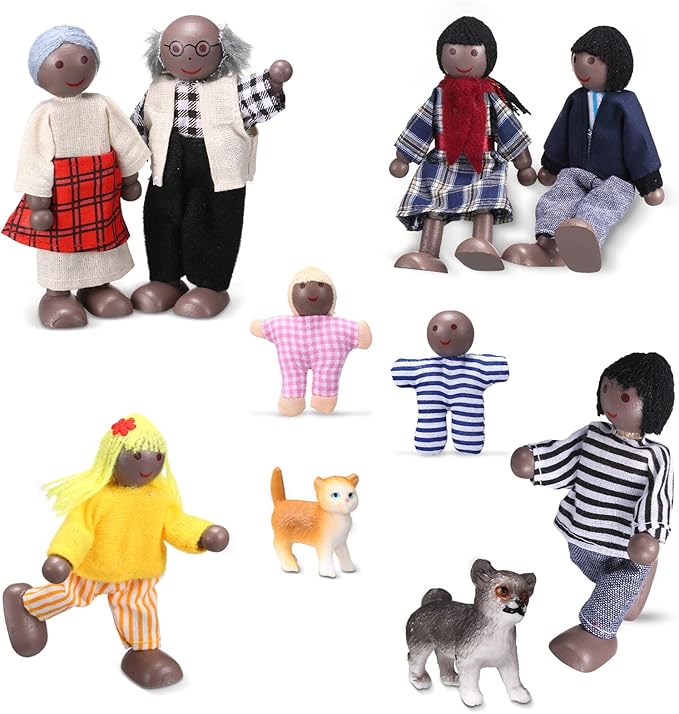 Skylety 10 Pcs Wooden Dollhouse Set of Mini People Figures Dollhouse Dolls Wooden Doll Play Figures Accessories(Stylish Style)