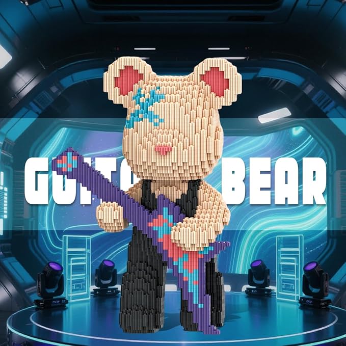 HOOLEDAY Animal Guitar Bear Micro Building Blocks for Adults (3150 Pieces), Bear Bricks Set Creative Home & Office Decor, Gift for Adults & Boys & Girls