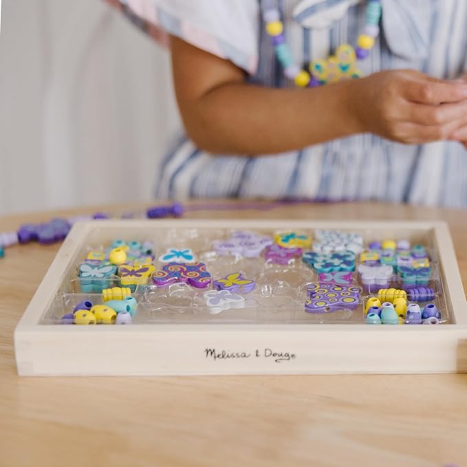 Melissa & Doug Created by Me! Butterfly Beads Wooden Bead Kit, 150+ Beads for Jewelry-Making