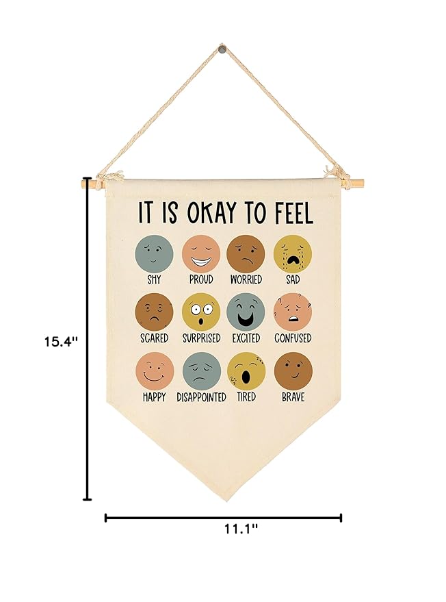 It Is Okay to Feel-Classroom Poster Decor-Teacher Gifts-Canvas Hanging Pennant Flag Banner Wall Sign Decor for Nursery Reading Room-Positive Growth Mindset Mental Health Quotes for Baby Kids Girl Boy
