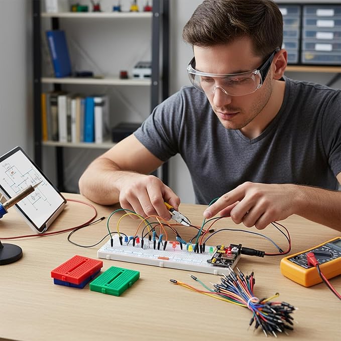 Breadboard Kit with 830-Tie-Point, 400-Tie-Point Boards, 3x170-Tie-Point Mini Boards, 65Pcs Flexible Wires, 9V DC Adapter for Arduino, IoT & STEM