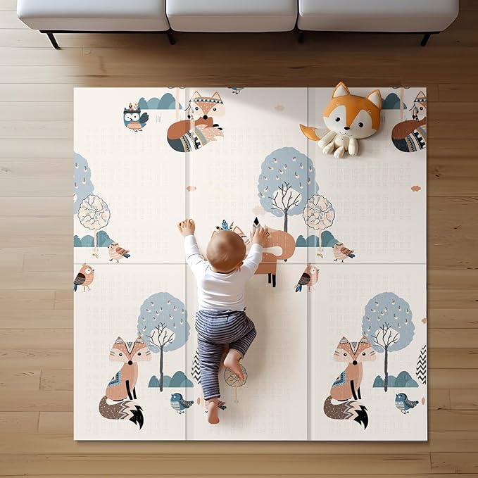 Baby Play Mat, 59" X59 " Extra Large Foldable Baby Mat for Playtime and Tummy Time, Thick Foam Play Mat for Baby, Waterproof, Reversible Portable Playmat for Babies and Todders, Indoor&Outdoor Use