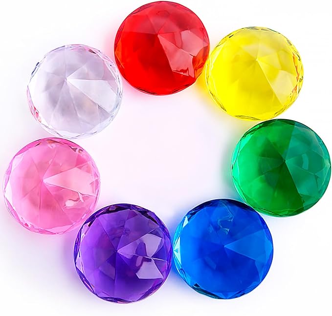 Niceup 60mm Large Diving Gems Pool Toys for Kids 7PCS 2.36in Acrylic Fake Jewel Gemstones Princess Mermaid Dive Party Favors Swimming Toys Red Blue Purple Green Clear Yellow Pink