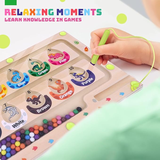 Dinosaur Mini Magnetic Color and Number Maze Montessori Toy for Ages 3 4 5, Toddler Busy Board, Educational Preschool Learning Activities, Ideal Christmas & Birthday Gift for Boys and Kids