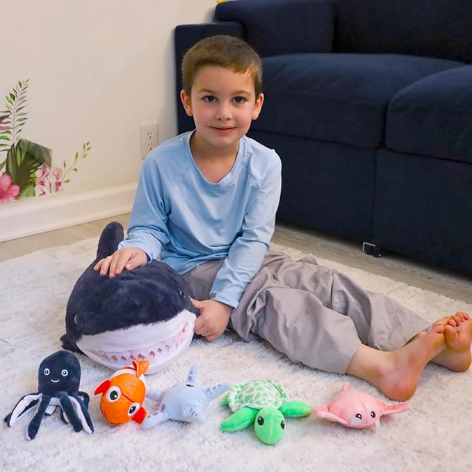 MaoGoLan Soft Shark Stuffed Animals in Bulk Plush Shark Toys with 5 Sea Animals Inside - Octopus Turtle Clown Fish Starfish Stingray, Kids Party Favors Valentine's Day Christmas