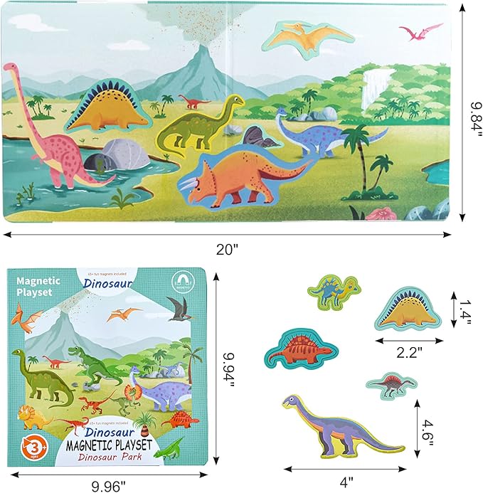 Dinosaurs Fridge Magnets for Kids, 50 PCS Refrigerator Magnets for Toddlers, Create a Scene Magnetic Play Sticker Book Travel Game Educational Toys for Kids