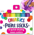 Ooly Chunkies 6 Neon Paint Sticks For Kids, Tempera Paint Sticks Neon Colors Set, No Mess Quick Drying Art Supplies for Toddlers and Kids