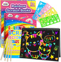 ZMLM Scratch Paper Art-Crafts Gift: 2 Pack Rainbow Notebooks Supplies Toys Easter Basket Stuffers for 3 4 5 6 7 8 9 10 Years Old Girls and Boys Kids Birthday Party Games (Yellow)