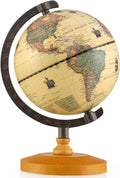 COSTWAY Antique Globe Dia 5.5-Inch, Mini Rotating World Globe w/Wooden Base, Modern Map & Vintage Color, For Kids & Adults' Geography Educational Learning, Desktop Decoration for Home Office School