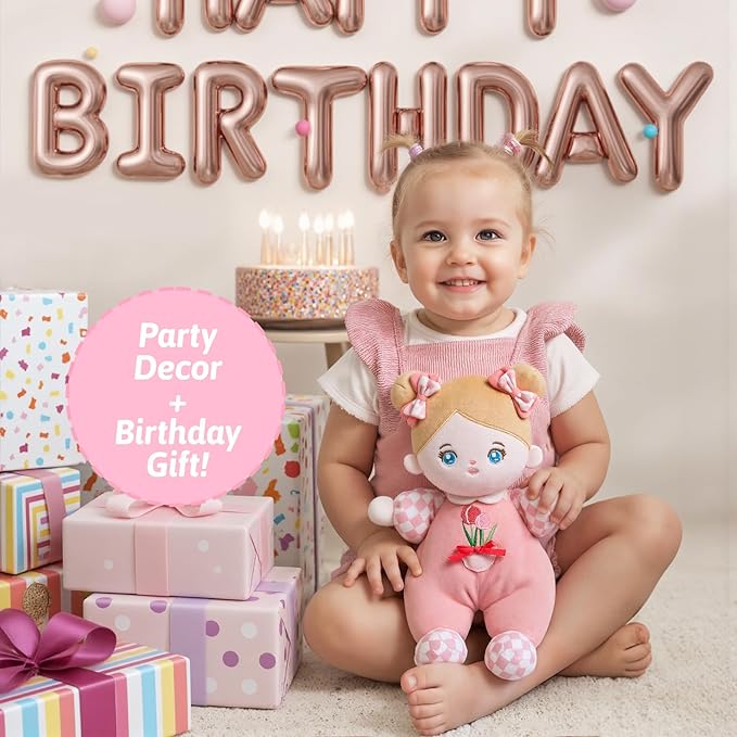 OUOZZZ Soft Baby Doll for 1+ Year Old Girl Gifts - Toys for 1+ Year Old Birthday Christmas Plush Gift for Toddler Adorable First Doll Tulip Pink 10"