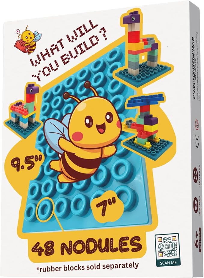 Single Piece Baseboard 48 Nodules for Stacking, Playing and Building, Compatible Building Blocks, Blocks Sold Separately