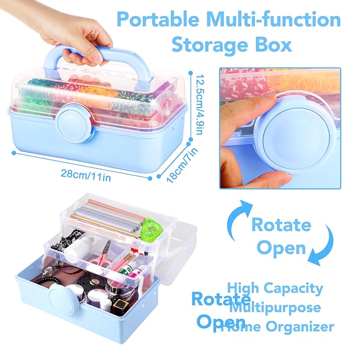 SUMAJU 18500+ Bracelet Making Kit Rubber Band, 26 Colors Rubberband Bracelet Kit with 3 Layer Container Includes Glow-in-The-Dark Rubber Bands, Bracelet Making Refill Kit Birthday Gift for Kids(Blue)