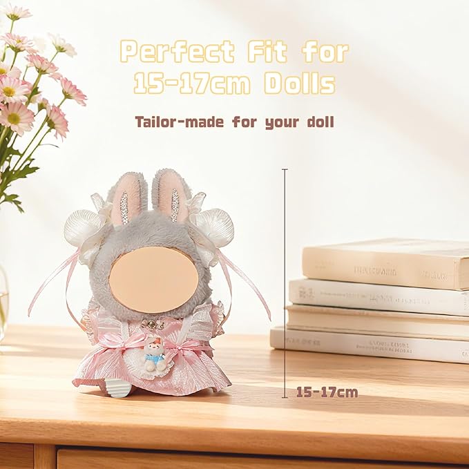 3-Piece Clothes for 17cm/15cm Doll, Cute Outfit Set with Headwear, Dress, Shoes, Stylish Adorable Dolls Accessories for Display & Dress-Up (No Doll)
