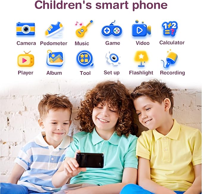 PTHTECHUS® Kids Phone Toy for Boys Girls, 3.8 "Touch Screen Toddler Smartphone with Fun Cameras 16 Games MP3 Music Player Audio Recorder Pedometer Torch Alarm Clock Children Phone for Ages 4-14