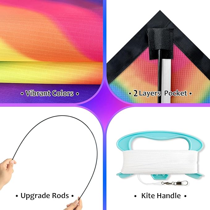 HONBO Large Delta Kite for Kids & Adults,Extremely Easy to Fly Kite for Beach Trip,String Line Included,with Colorful Tail,Perfect for Beginners
