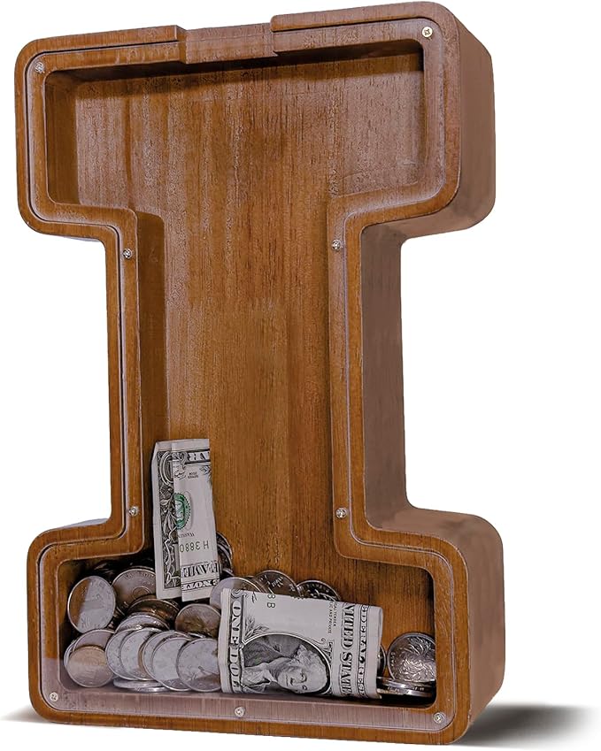 Wooden Letter Piggy Bank for Kids Larger Letter Piggy Bank for Boys and Girls Personalized Piggy Bank Initial Coin Bank Wood Kids Money Bank for Birthday and Festival