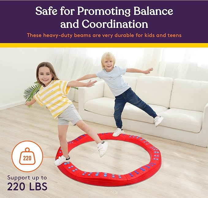 Special Supplies Wavy Circle Balance Beams Stepping Stones for Kids, 8 Pc. Set, Non-Slip Textured Surface and Slip Resistant Floor Rubber Edges, Promote Agility, Strength, Active Play