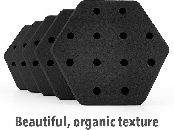 Hexagon Pegboard Tiles, 4.5"x4" each, 5-Pack, Normal-Sized Holes, Make Custom Designs, Easiest to Mount, Expand Existing Pegboard or Fill In Unused Space, Hexboard (Deep Black, 4-inch)