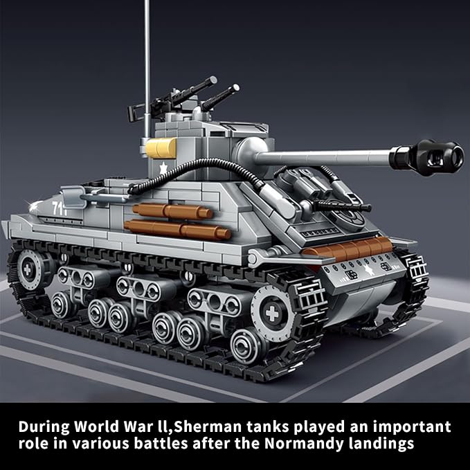 WW2 2 in 1 Army Tank Building Blocks Kit Create an American M4 Sherman & a German Tiger Tank Military Toy Sets Birthday for Age 6+ Children Teens Adults 1184 Pieces