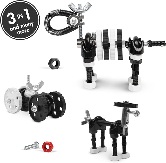 The Off Bits Erector Set: Animal Mini STEM Toys for Kids 6+, Toy Building Sets with Nuts & Bolts, STEM Building Toys Gifts for Boys and Girls (Black Zebra)