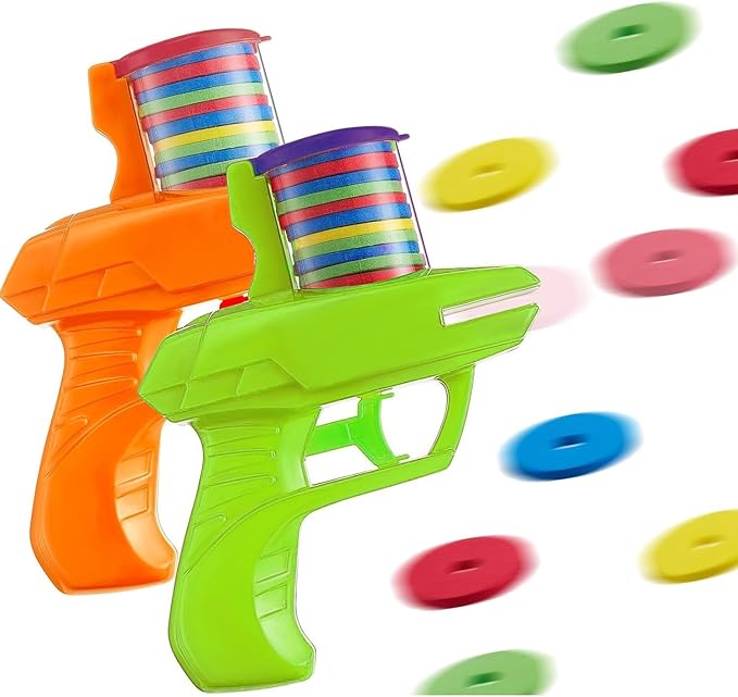 Sumind 2 Pieces Foam Disc Launcher Zip Shot Shooter Disc Shooter (Orange, Green)