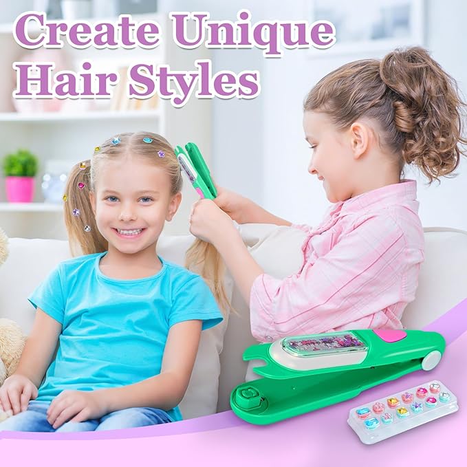 Hair Gem Stamper Kit,Bling Hair Jewels for Girls, Hair Styling Tool with Reusable Shining Diamonds, Christmas Birthday Arts & Crafts Gift for 5-12 Year Old Girl (Green)
