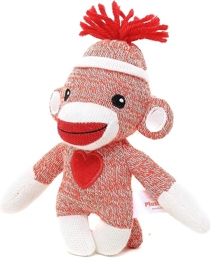 Adorable Sock Monkey 6 Inches, The Original Traditional Hand Knitted Stuffed Animal Toy Gift-for Kids, Babies, Teens, Girls and Boys Baby Doll Present Puppet (Orange)