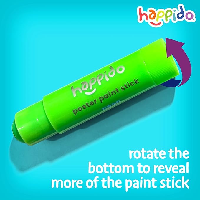 Happido Set of 12 Twistable Tempera Paint Sticks For Kids, Quick Drying, No Mess Art Supplies for Toddlers and Kids Ages 4-6 - NEON & PASTEL COLORS