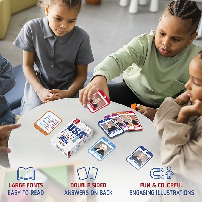 Merka US Presidents & State Capitals Flash Cards - 96-Pack, Multicolor, 3.5 x 2.5 in - Educational Flashcards for Kids, Homeschool & Learning Games