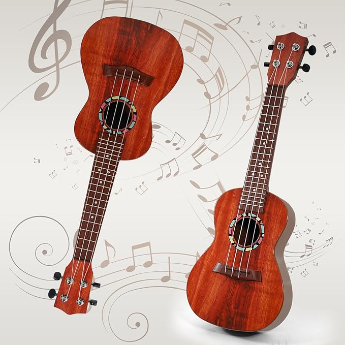 Raimy Kids Guitar Ukulele - 21in Ukulele Guitar Toys for Kids Ages 3 4 5 6 7+ Year Old Boys Girls Simulated Sound Quality Music Instruments Learning Education (Brown)