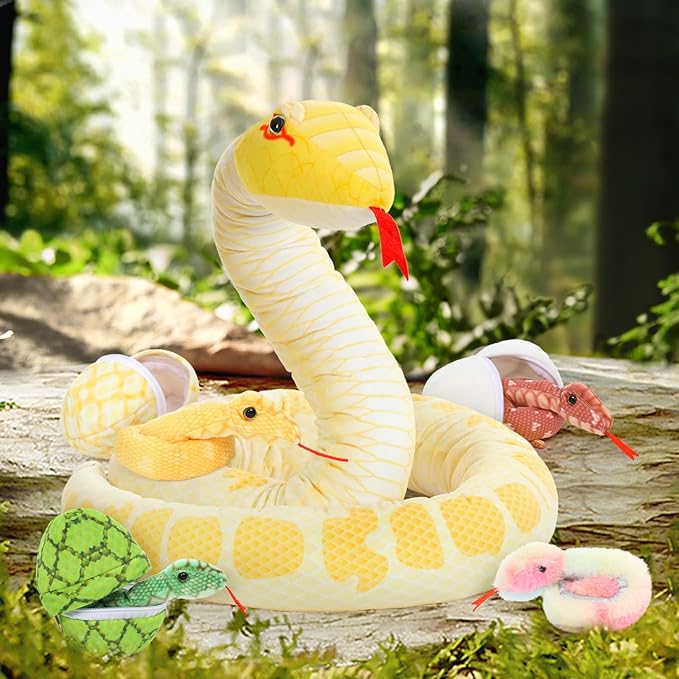 MaoGoLan 8Pcs Big Snake Stuffed Animals Bulk 118'' Yellow Snake Plush Giant Boa Constrictor Toys for Kids Party Favors Halloween Prank Props Christmas Birthday Gifts