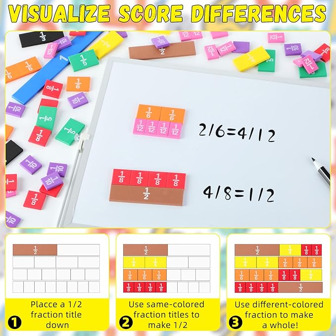 48 Sets Fraction Tiles Set for Math Classroom Fractions Manipulatives Math Learning Manipulatives for Home School Supplies