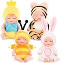 Hanaive 4 Pcs 4 Inch Mini Baby Dolls Lifelike Realistic Baby Dolls Animal Clothes Cute Tiny Gifts for Kids Birthday Party(Vivid Style)