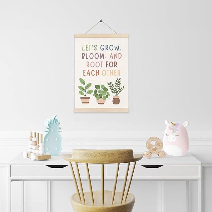 Koesus Boho Mental Health Wall Art Poster Hanger Frame 12x16 Inch, Let's Grow Bloom Root for Each Other Canvas Pictures Prints Framed Wall Decor for Classroom Therapy School Counselor Office