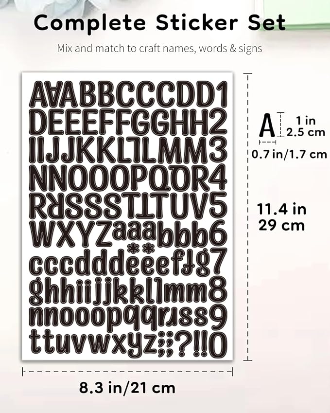 Uniclife 10 Sheets Letter Stickers, 1260 Pcs Scrapbook Stickers, 1 Inch Vinyl Number Alphabet Sticker, Self-Adhesive Stick on Letters for Mailbox Bottles Crafts Posters Decor, Black