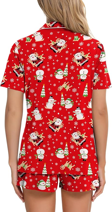 SWOMOG Womens Button Down Pajamas Set Short Sleeve Sleepwear Bride Soft Pj Lounge Sets XS-3XL