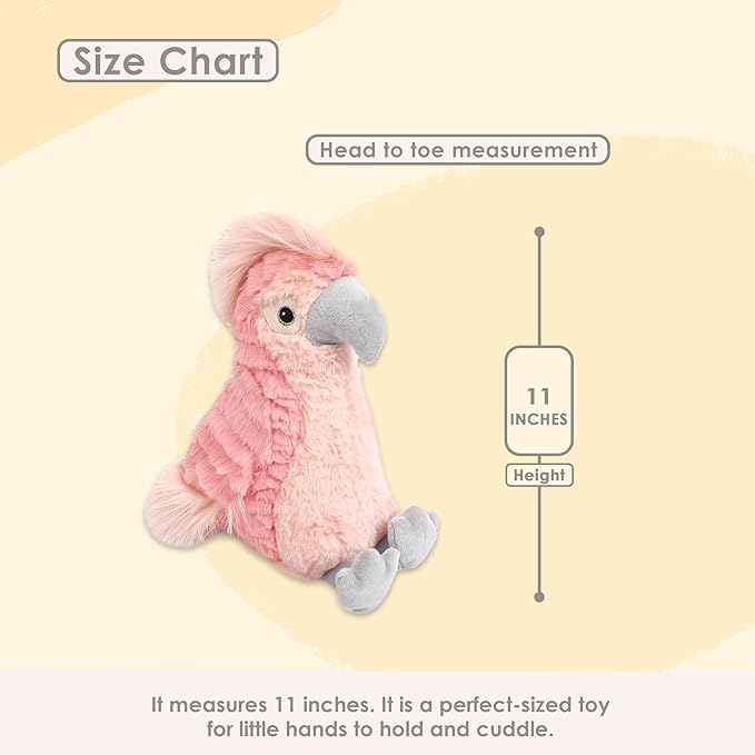 MON AMI Lulu The Cockatoo Parrot Plush – 11”, Cute Parrot Stuffed Animal, Use as Toy/Nursery Room Décor, Great for Kids of All Ages