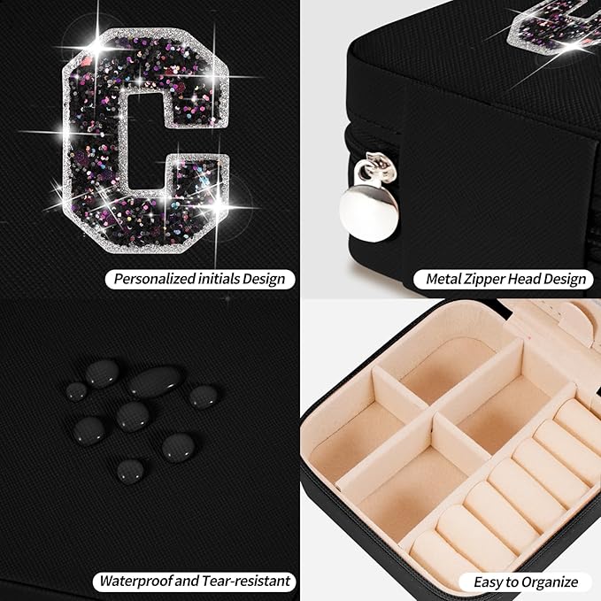 Jewelry Case - Fashion Jewelry Box | Customized Mother's Day Gift, Birthday Gift for Mom | Black,C