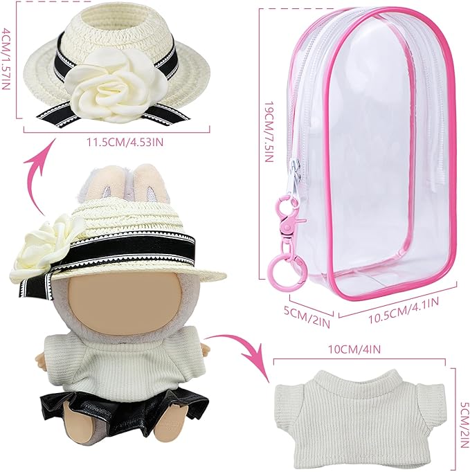 4 Sets Clothes for LABUBU Doll (NO Doll), Handcrafted Crochet Accessories for LABUBU About 6.7'' Dolls, Premium Outfit-Cute Clothes for Dress up Unique Style (Pink Packaging Box+Clothing Sets.)