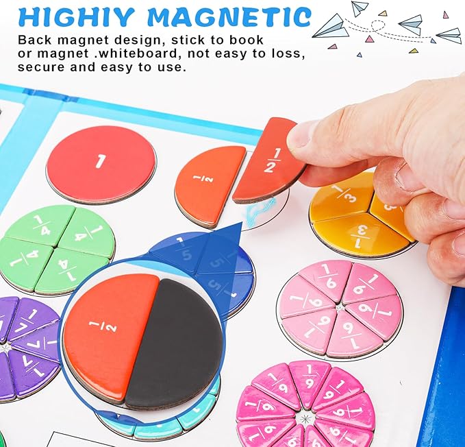Magnetic Fraction Educational Puzzle, 110 Pcs Magnetic Fraction Puzzle for Kids, Magnetic Fraction Tiles & Fraction Circles, Fractions Manipulatives Learning Games for Elementary School