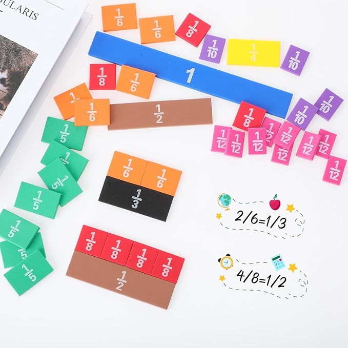 16 Sets Fraction Tiles Set for Math Classroom Fractions Manipulatives Math Learning Manipulatives for Home School Supplies