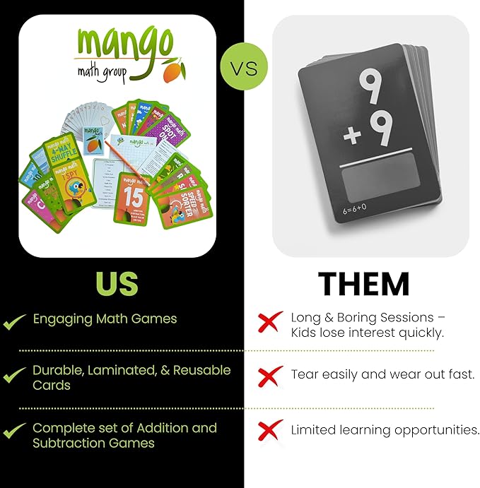 MANGO Math 15 Pack - Math Flash Cards - Educational Math Games for Kids - Addition, Subtraction, Place Value Games & Learning Kit -2nd 3rd 4th Grades - Kids 6-12 - Set of 15 Games - English Version