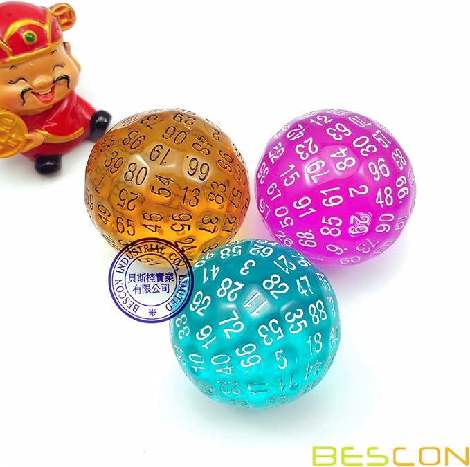 Bescon Translucent Polyhedral Dice 100 Sides, Transparent D100 die, 100 Sided Cube, D100 Game Dice,100-Sided Cube of Purple