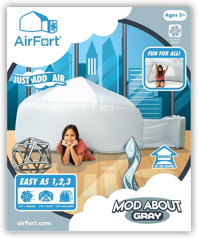 The Original Patented AirFort - Build A Fort in 30 Seconds, Inflatable Fort for Kids, Play Tent for 3-14 Years, A Playhouse Where Imagination Runs Wild, Fan not Included (Mod About Gray)