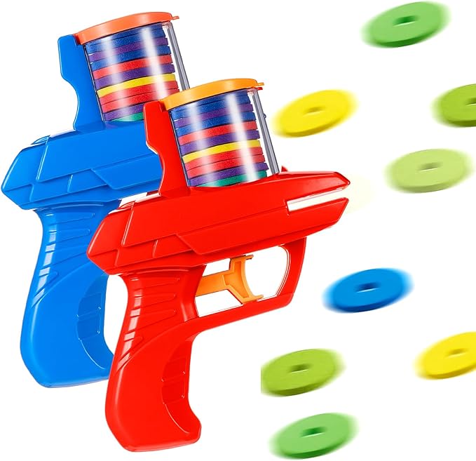 Sumind 2 Pcs Foam Disc Shooter Zip Shot Shooter Disc Launcher (Red,Blue)