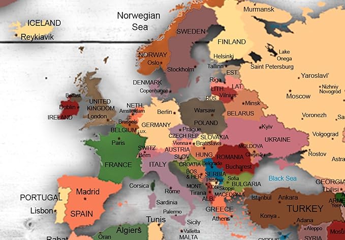 artgeist Pinboard World Map 35x24 in - Cork Board & Canvas Print Wall Art 1 pcs Memoboard with 50 Pins Noticeboard Message Board Image Picture Home Decor Travel Map k-B-0009-p-c