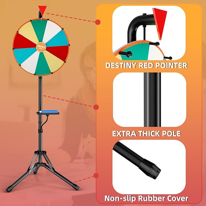 Prize Wheel,16 Inch Spinning Wheel with Adjustable Folding Tripod Floor Stand,10 Slots,1Bracket, Dry Erase Kit - Wheel of Fortune Game for Carnival, Casino & Trade Show.
