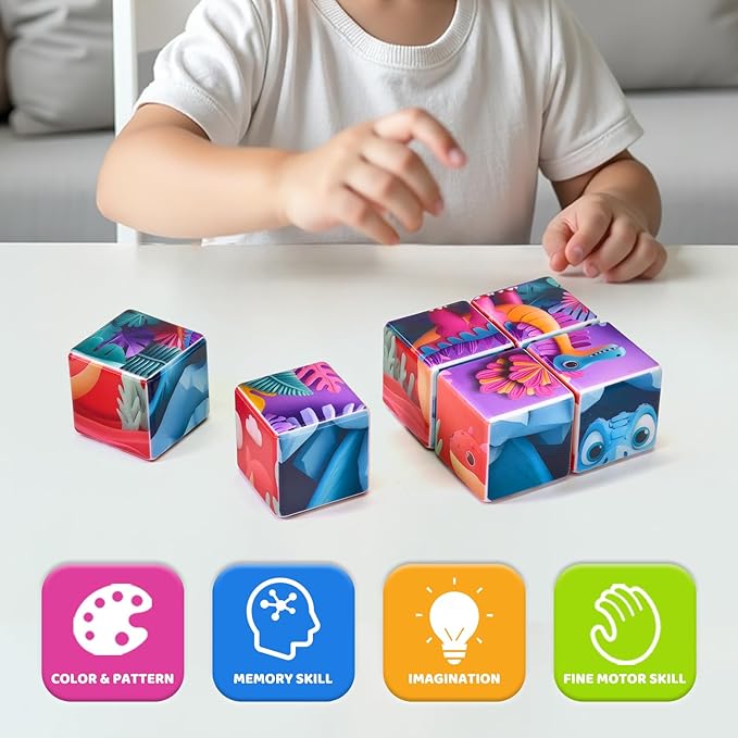 Magnetic Blocks for Toddlers, Dinosaur Theme Magnet Puzzle for Kids, Montessori Toys for 1+, Sensory Toys for Boys & Girls Ages 3 4 5 6
