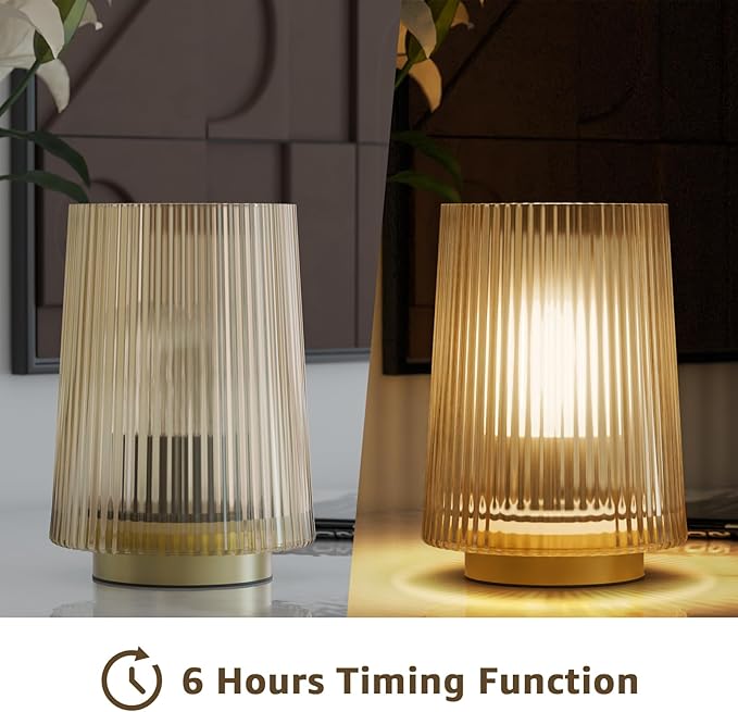 Dolita Battery Operated Glass Lamp, 2-Pack Small Table Lamps with Timer, Bedside Lights for Home Decor Living Room, Office, Bedroom